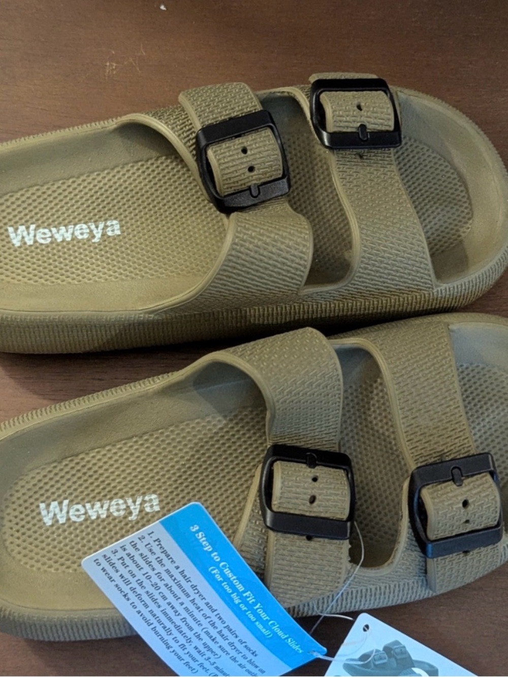 Weweya Women’s Olive Green Dual-Buckle Slide Sandals Size 35-36